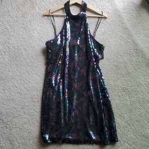 Lulu's  black multi sequin halter bodycon mini